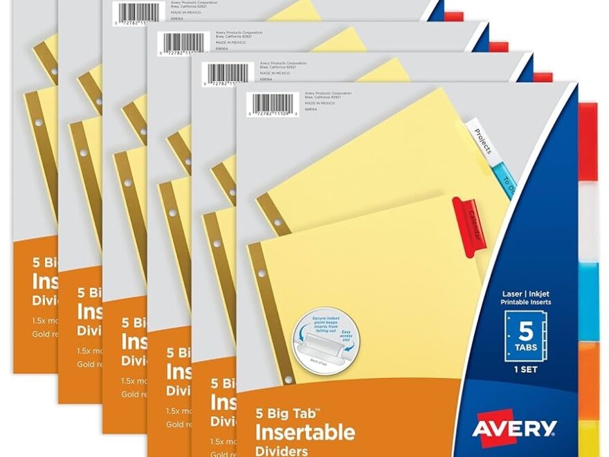 Avery 11109 5 Tab Binder Trennbl tter Einf hrbare Mehrfarbige