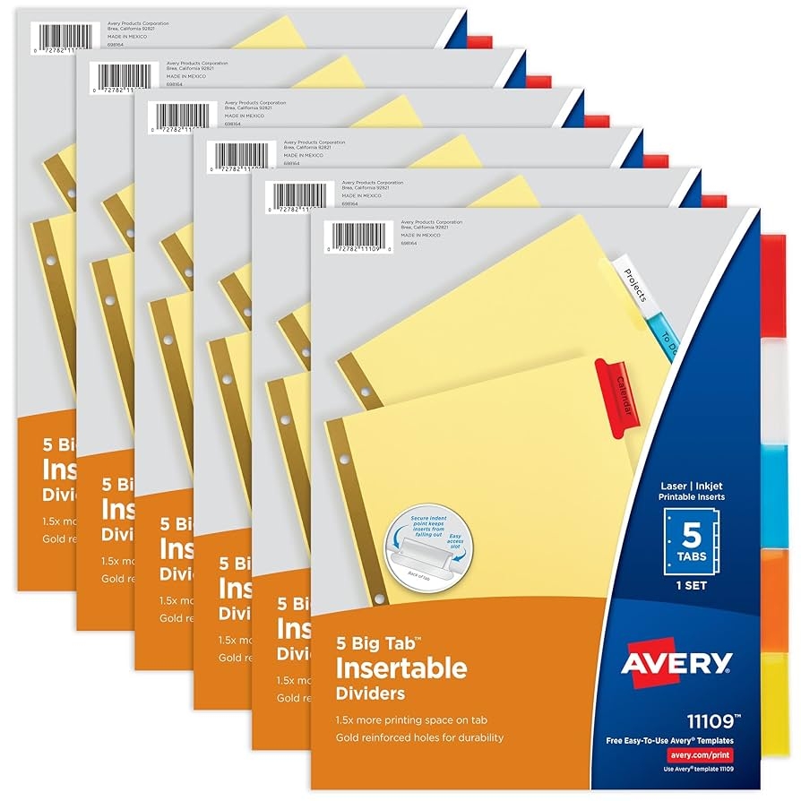Avery 11109 5 Tab Binder Trennbl tter Einf hrbare Mehrfarbige 