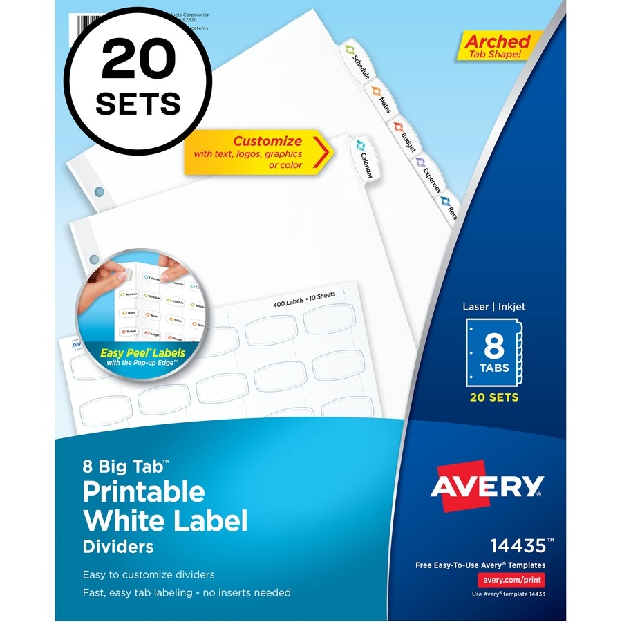 Avery Big Tab Printable White Label Dividers 160 X Divider s 