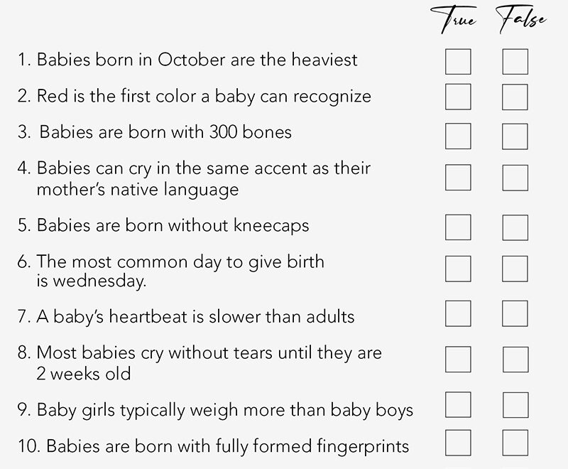 Baby Shower Games Free Printables Trivia Games