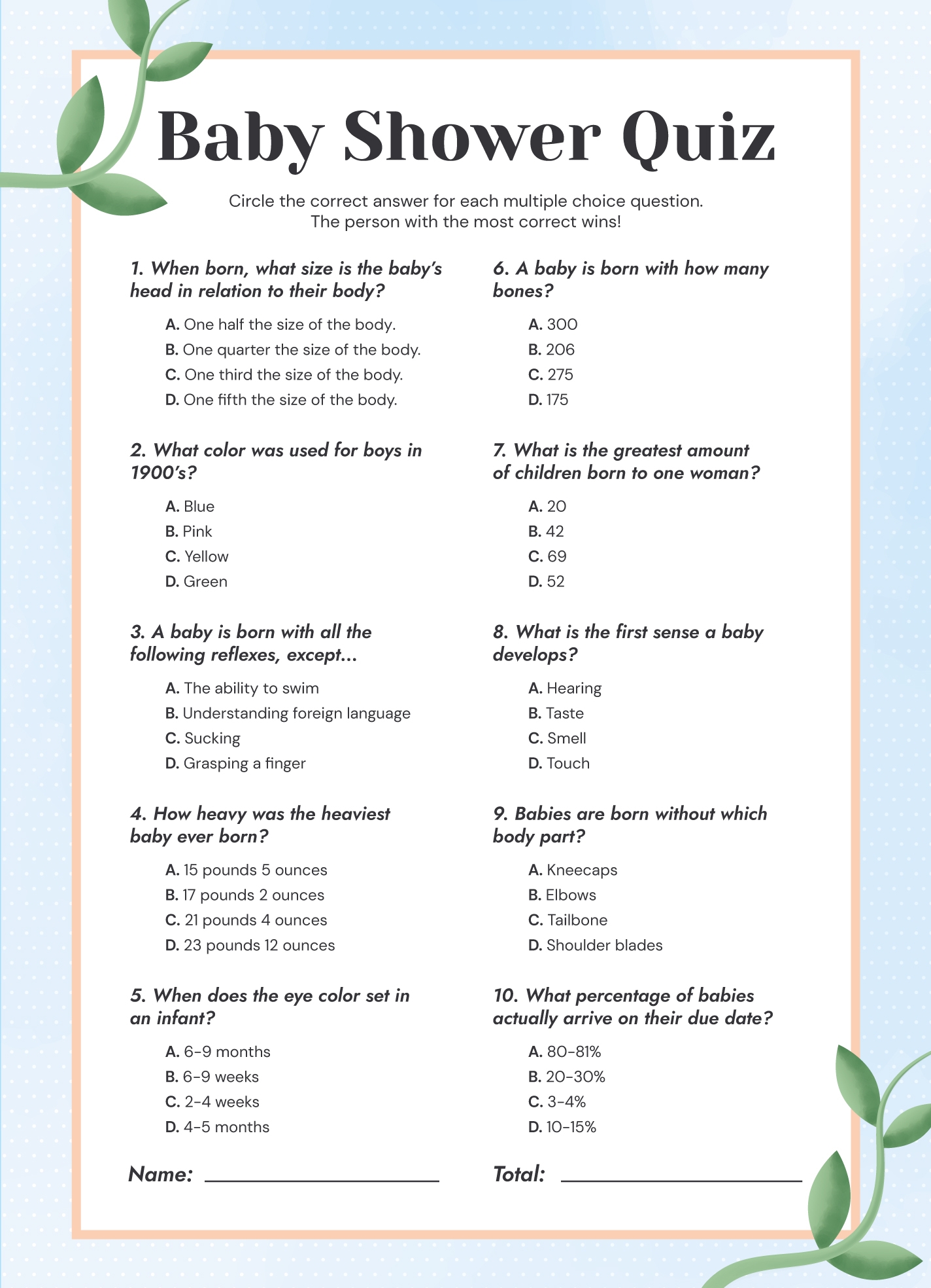 Free Printable Baby Trivia Game Free Printable Baby Trivia Game