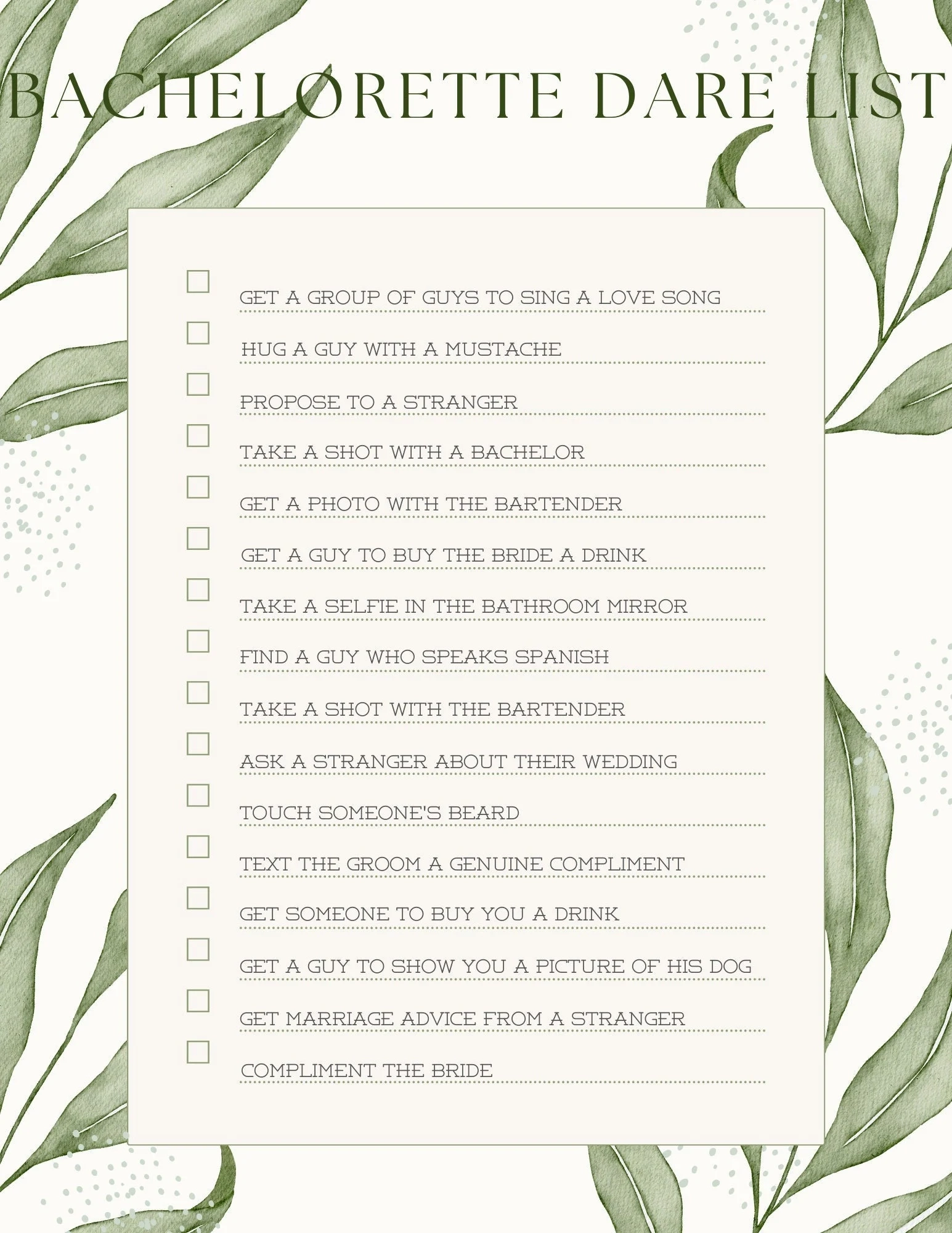 Bachelorette Dare List For A Fun Night Out With The Girls Etsy Bachelorette Dare List For A Fun Night Out With The Girls Etsy