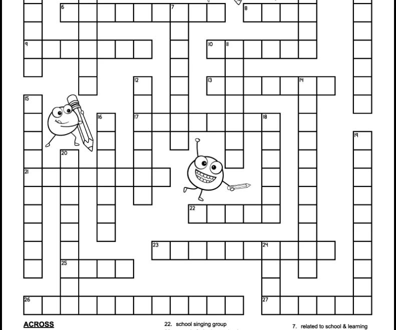 Back To School Crossword Middle School Tree Valley Academy