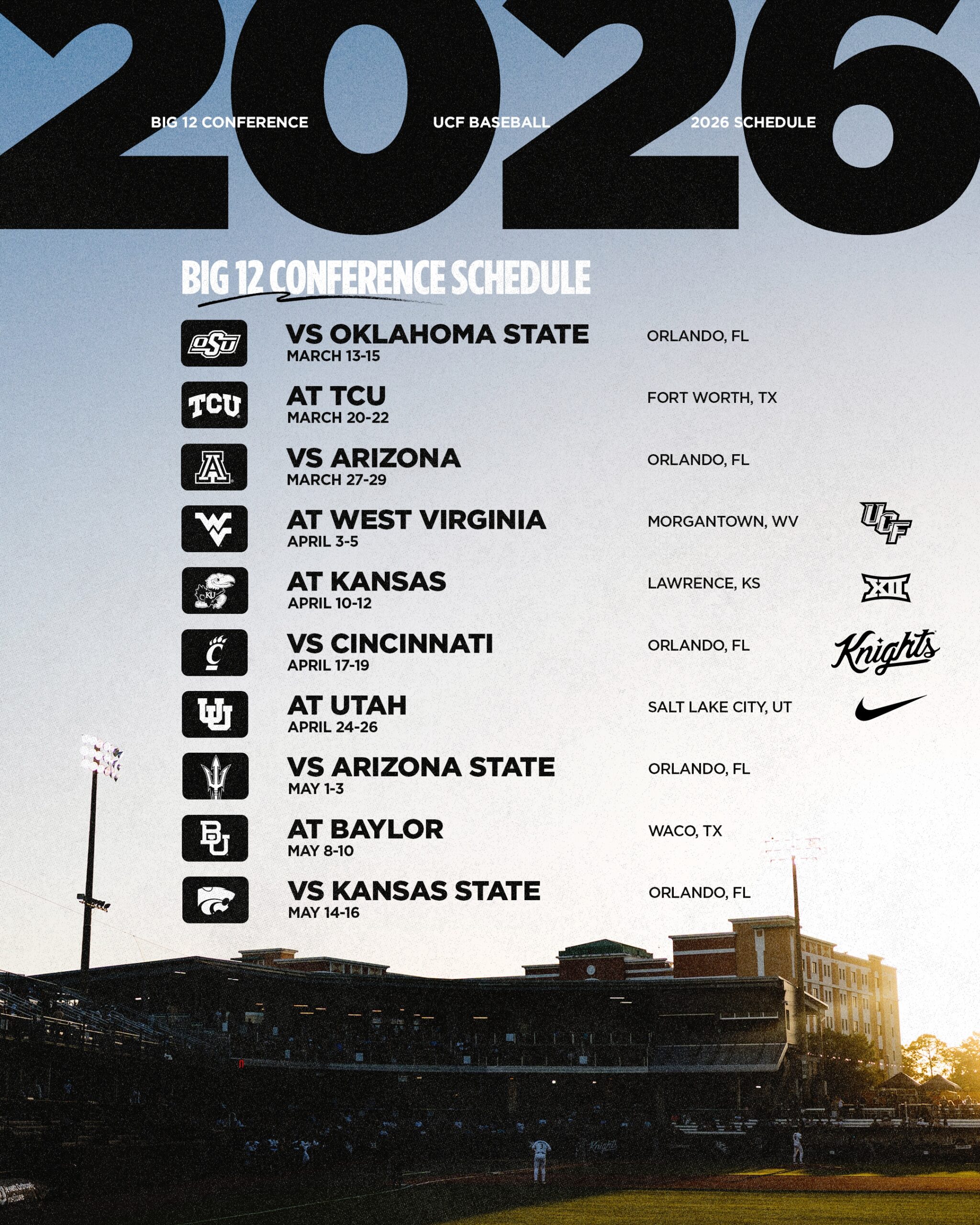 Baseball Releases 2026 Big 12 Conference Schedule UCF Athletics 