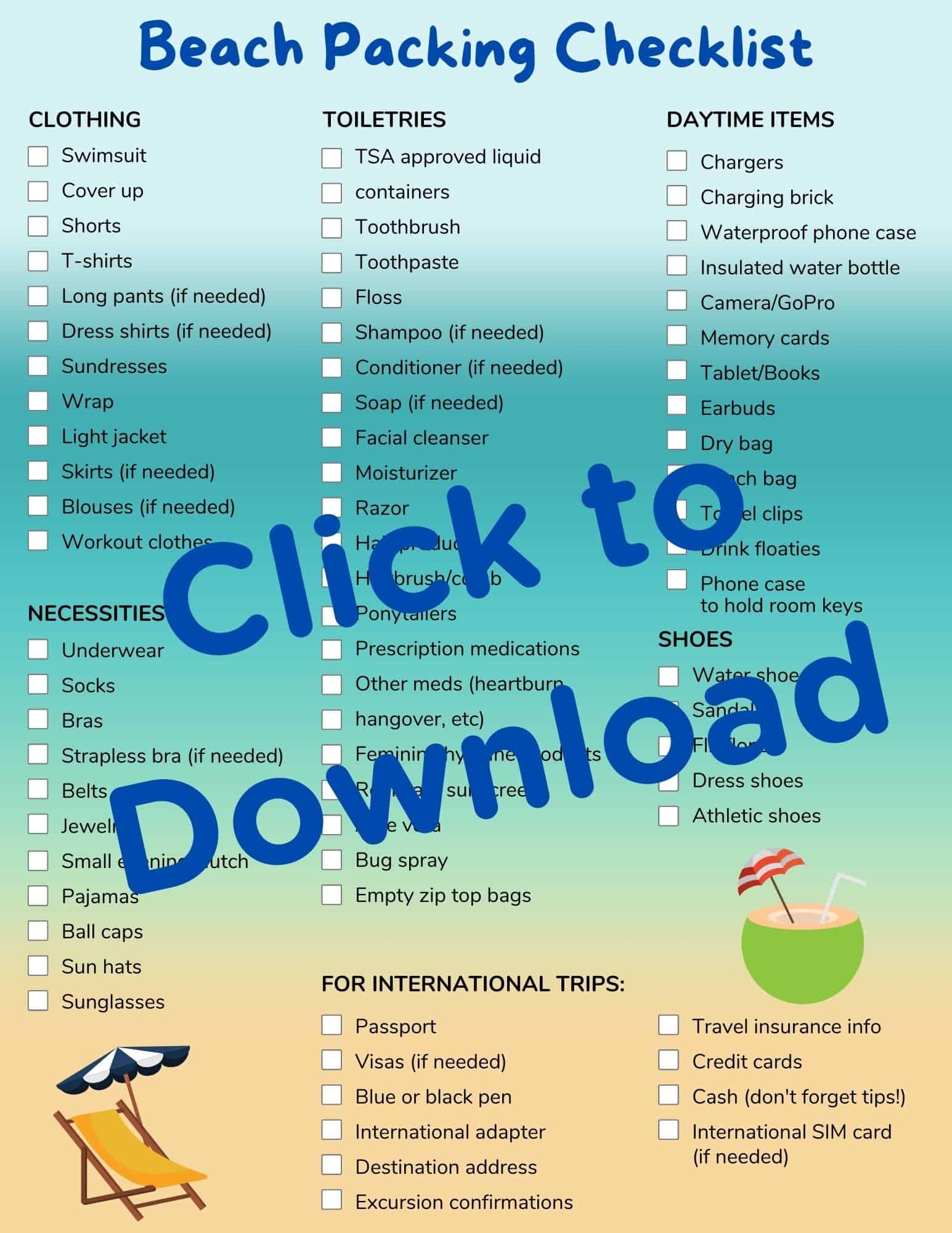 Printable Beach Condo Packing List