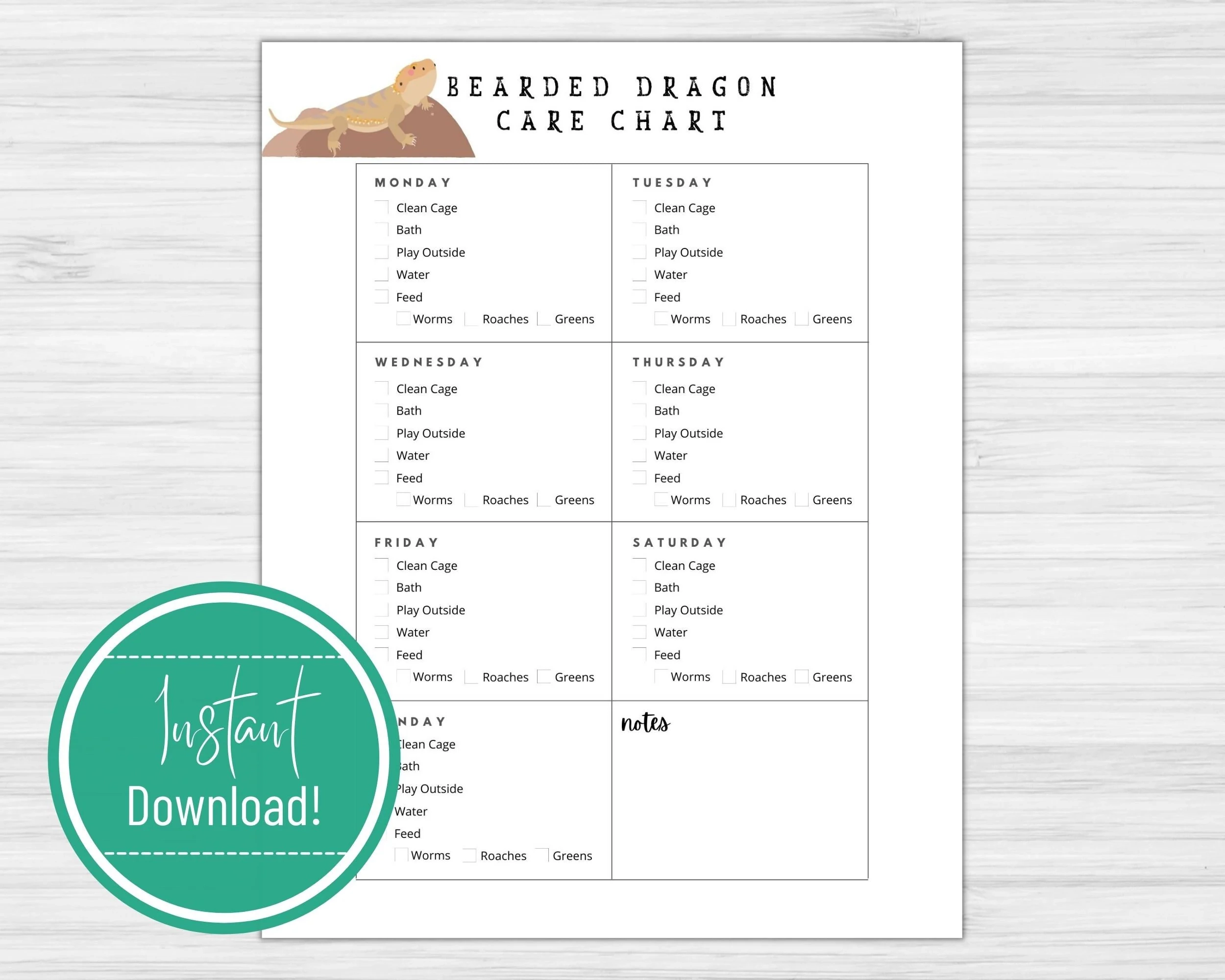 Printable Bearded Dragon Food Chart
