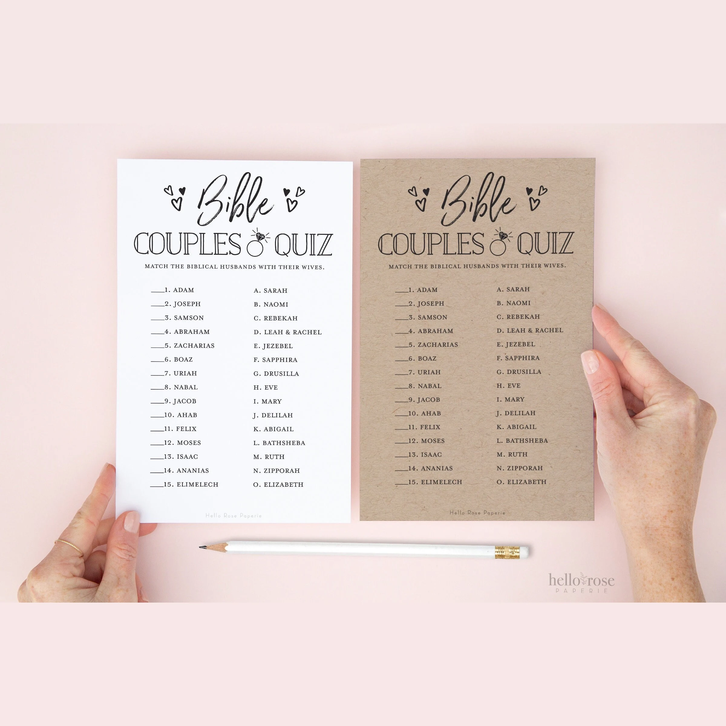 Bible Couples Matching Quiz Bridal Shower Printable Game 