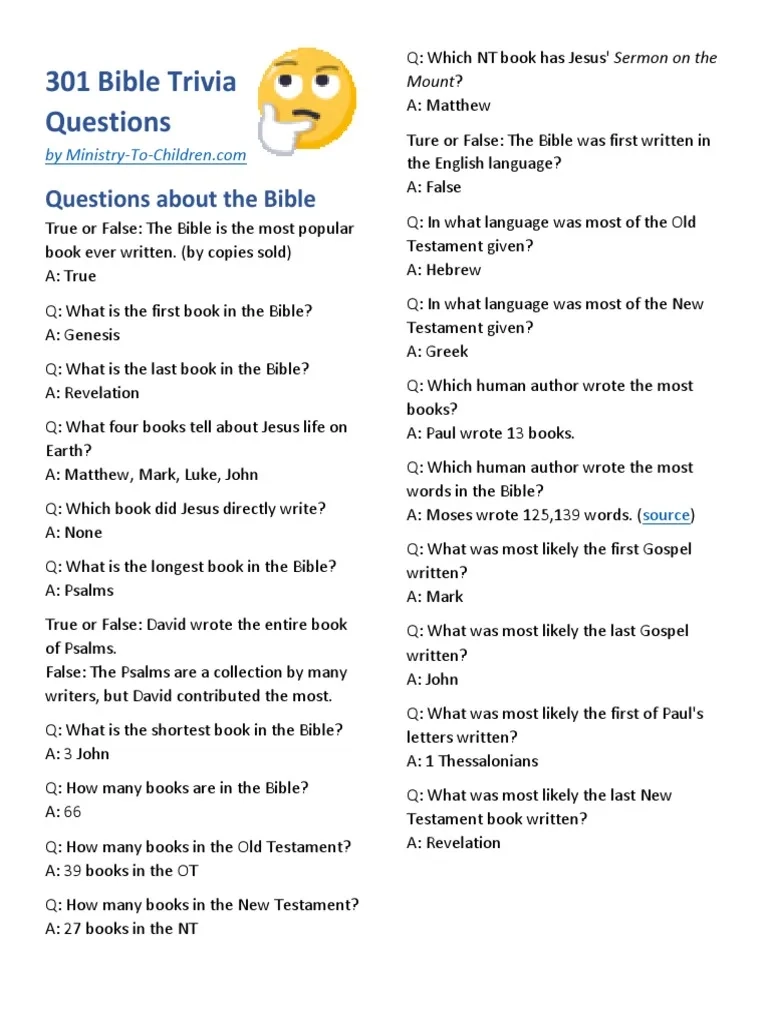 Bible Trivia Questions And Answers PDF David Jacob