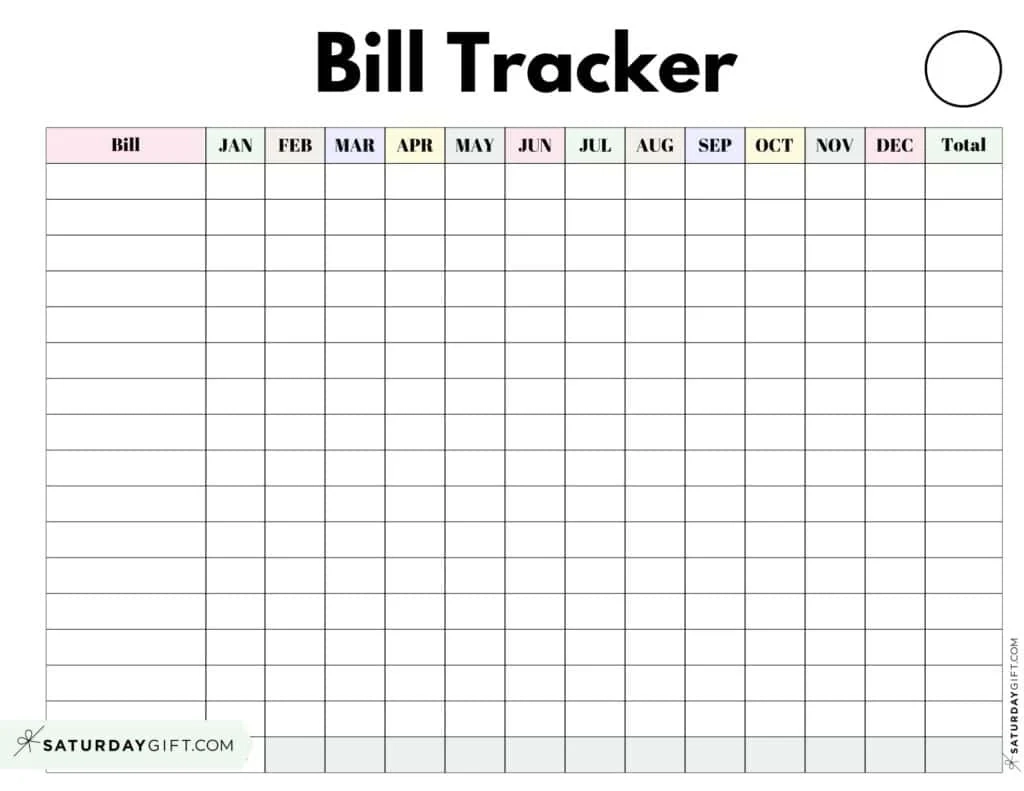Printable Planners With Bill Tracker
