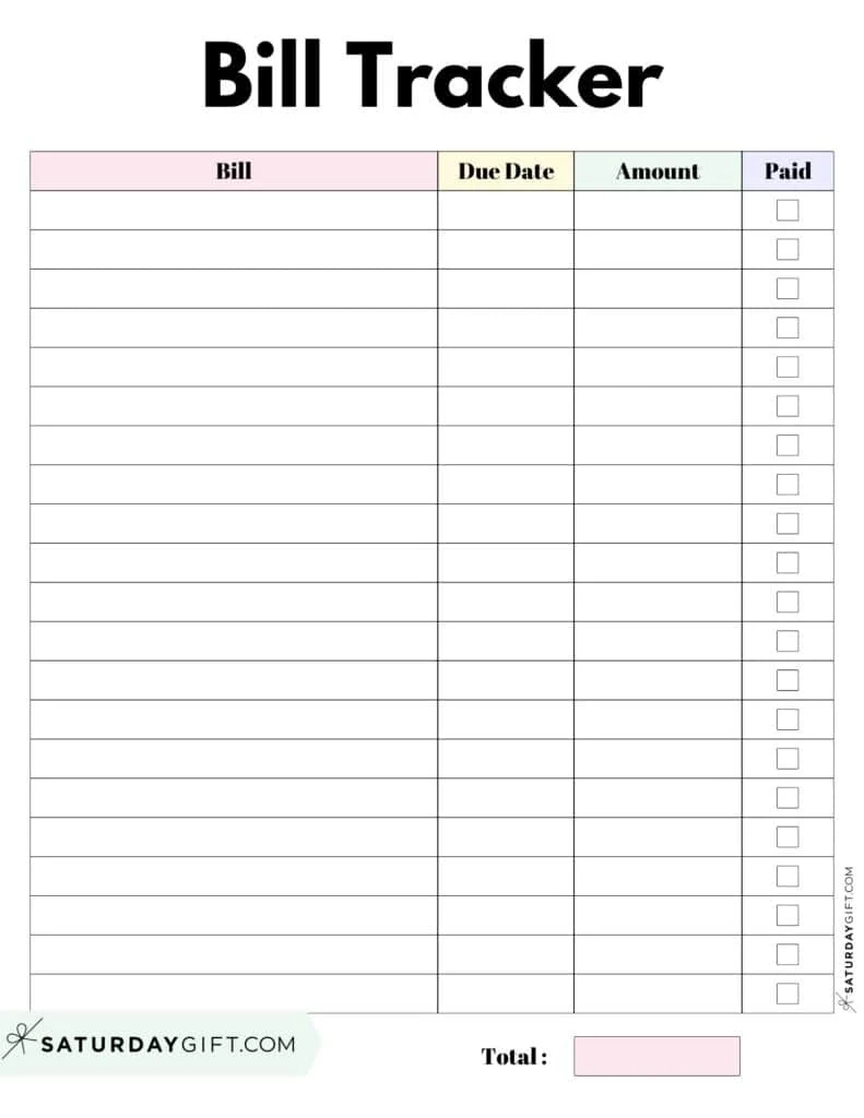 Bill Organizer Template 39 Cute amp Free Printable Bill Trackers