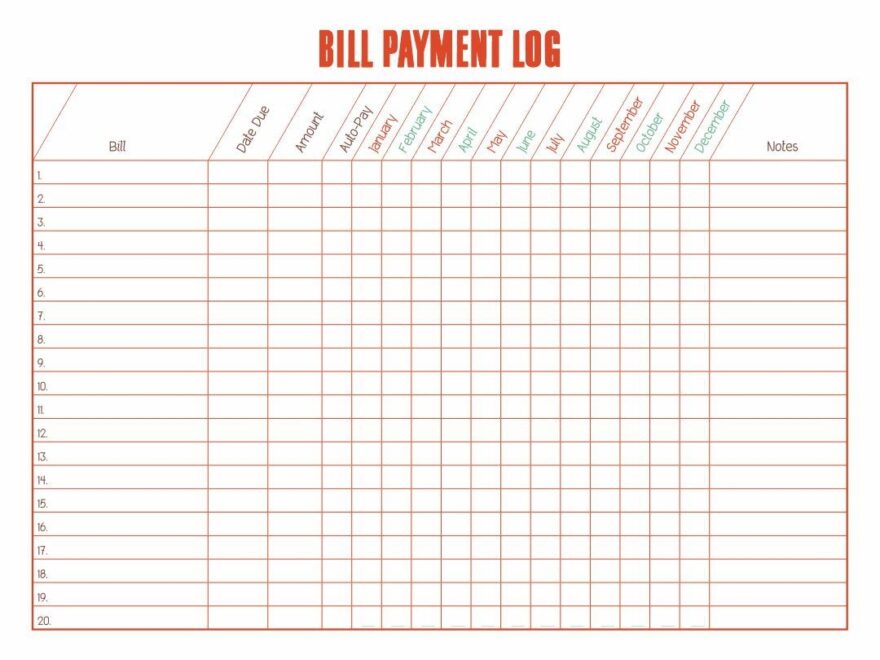 Bill Payment Chart 10 Free PDF Printables Printablee