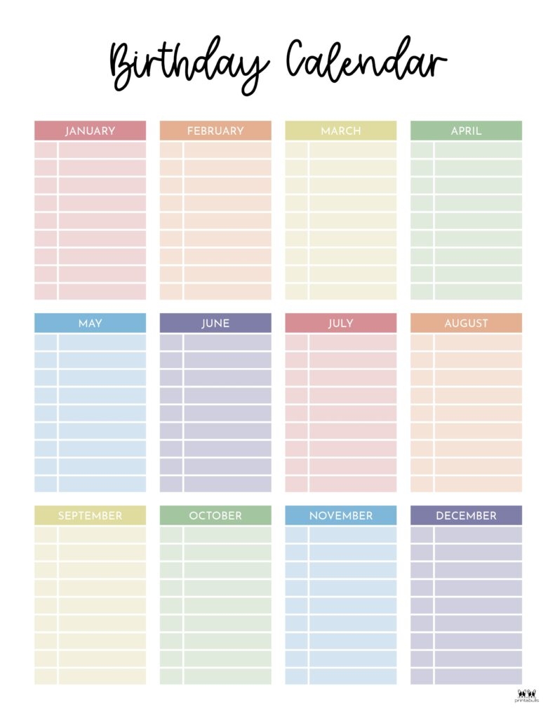 Birthday Calendars amp Trackers 20 FREE Printables Printabulls