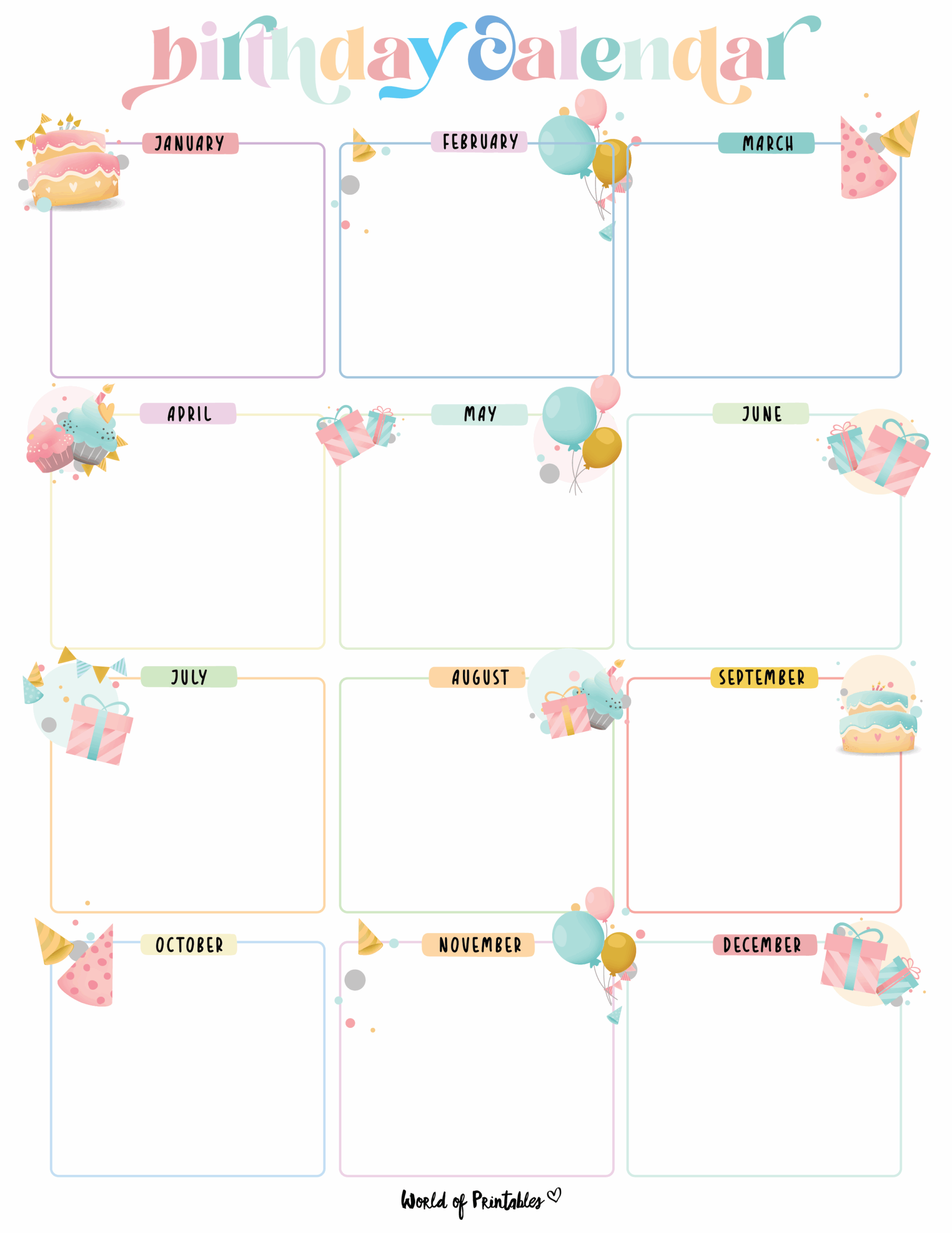 Monthly Birthday Chart Printable Monthly Birthday Chart Printable