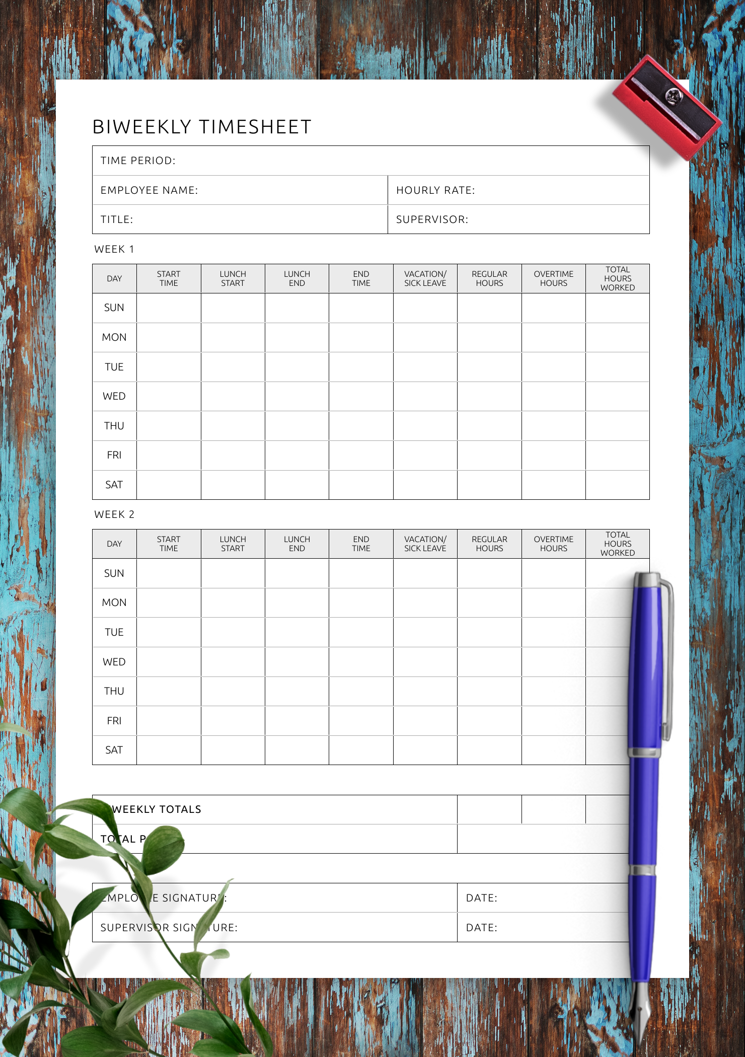 Printable Biweekly Time Sheets