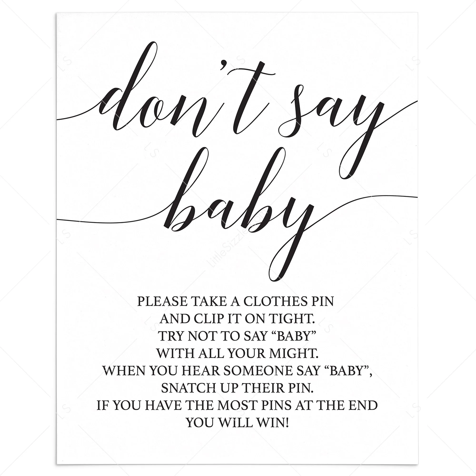 Black And White Baby Shower Sign Don t Say Baby Printable LittleSizzle Black And White Baby Shower Sign Don t Say Baby Printable LittleSizzle
