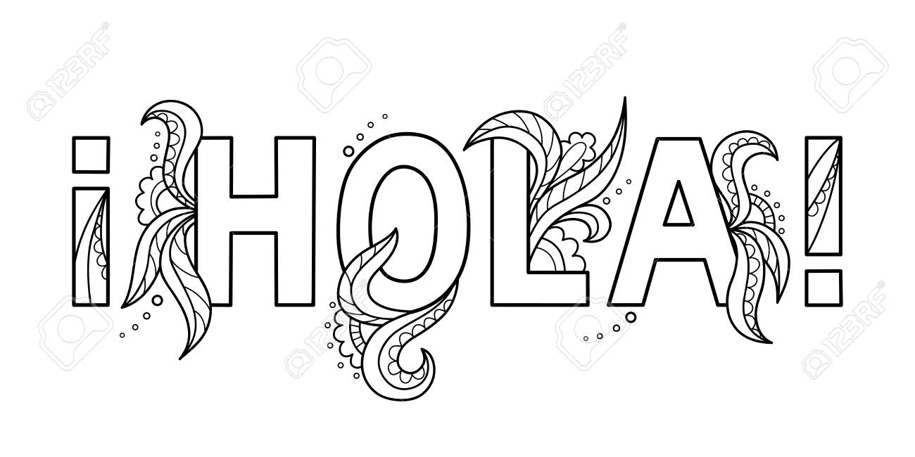 Black Outline Isolated Hand Drawn Decorative Word In Spanish Black Outline Isolated Hand Drawn Decorative Word In Spanish
