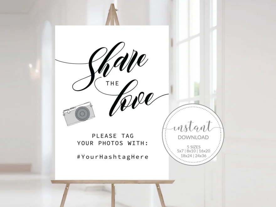 Black Script Share The Love Hashtag Sign Template Printable Minimalis PlumPolkaDot