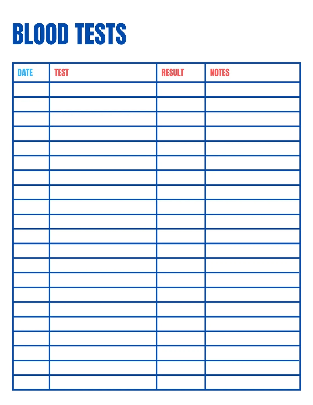 Blood Tests Log Blood Tests Chart Health Tracker Medical Tracker Etsy
