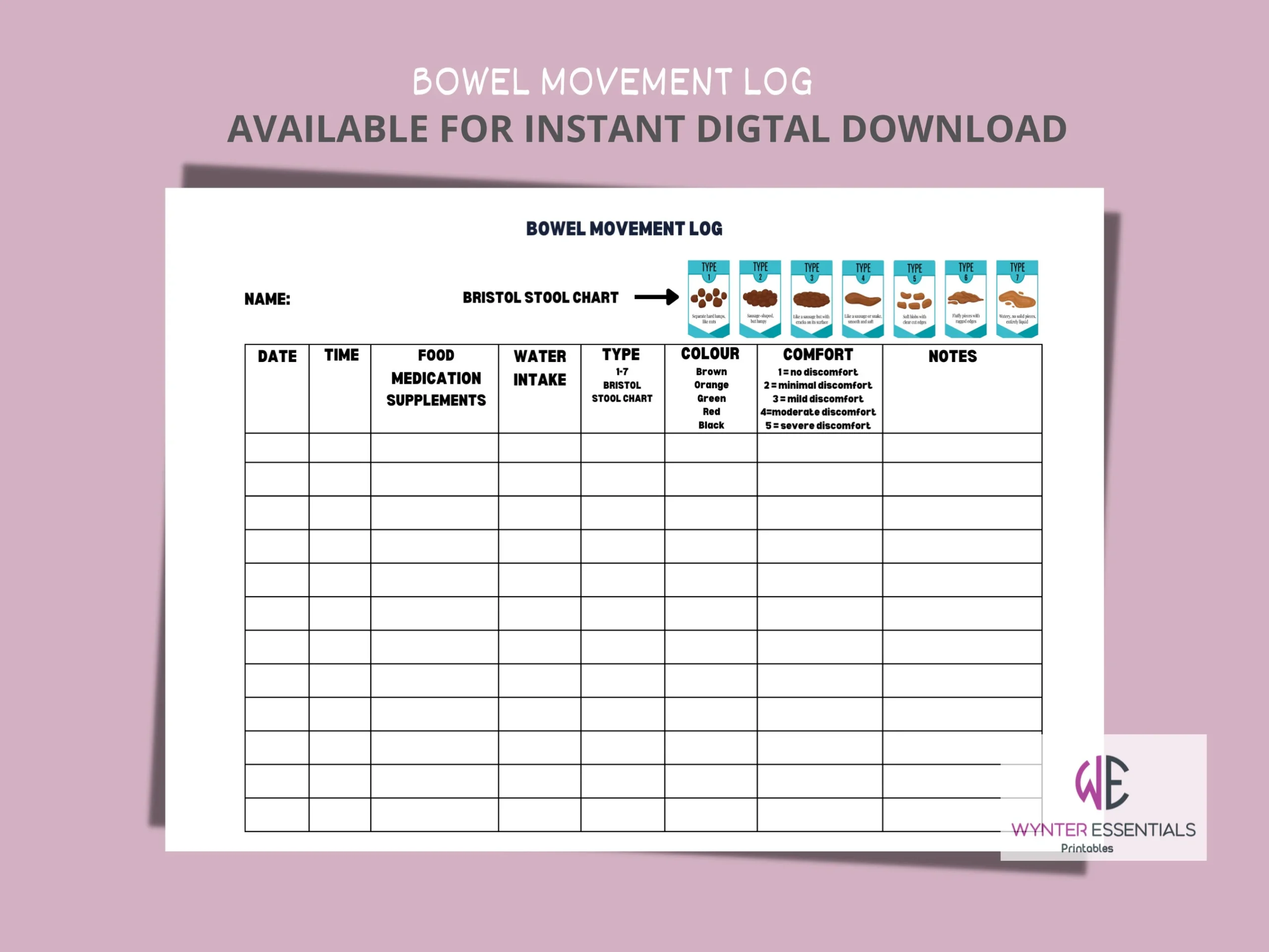 Bowel Movement Log Bowel Log Sheet IBS Tracker Food Sensitivity Bristol Stool Chart Printable Template A4 29 7 21cm Editable Form Fields Etsy