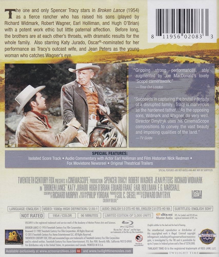 Broken Lance Twilight Time 1954 Blu Ray Amazon de DVD Broken Lance Twilight Time 1954 Blu Ray Amazon de DVD