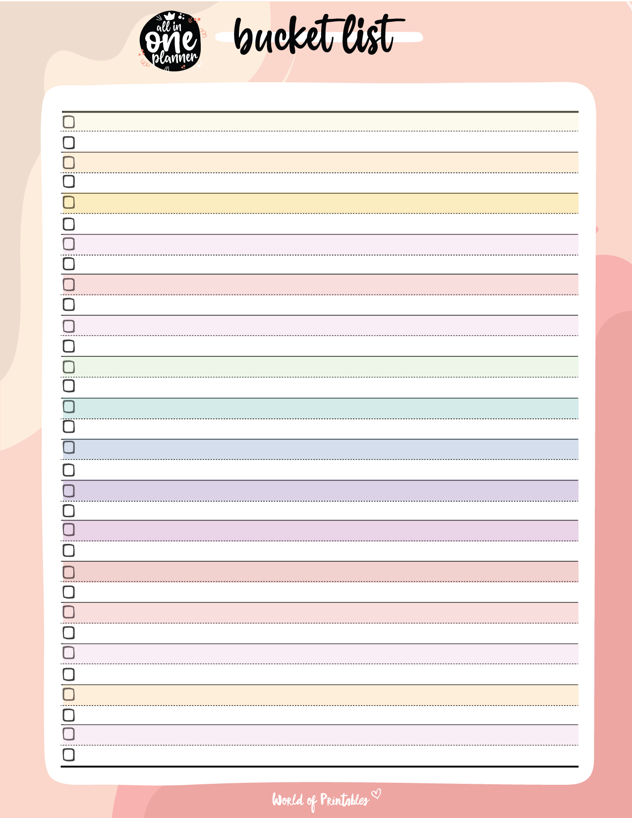 Printable Bucket List Suggestions Ideas