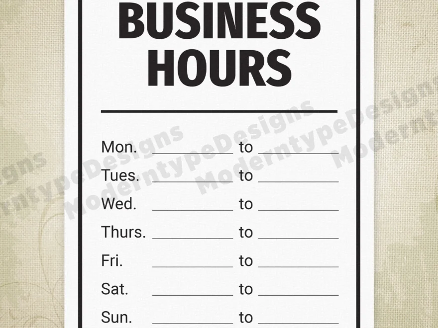Business Hours Printable Sign Editable