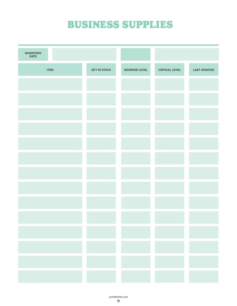Business Supply List Printables 16 FREE Inventory amp Supplies PDFs