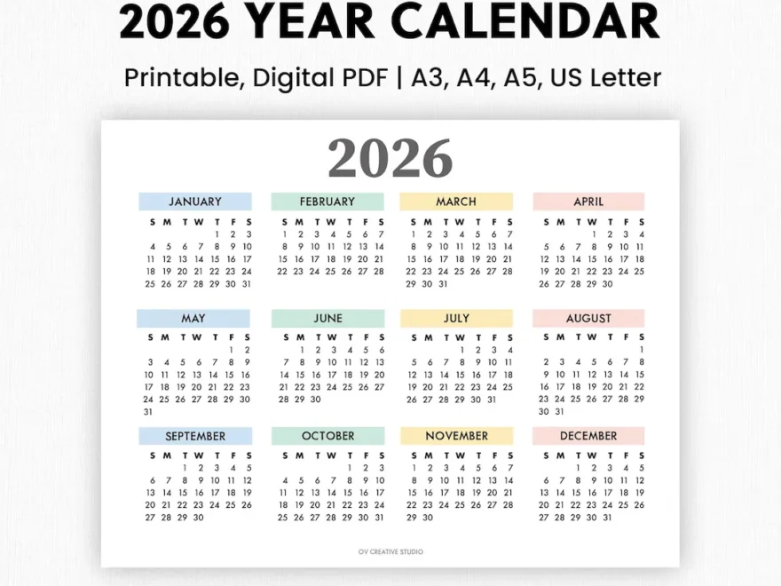 Buy 2026 Year Calendar Printable Year At A Glance Digital Download 2026 Annual Calendar Yearly Planner Yearly Tracker Wall Calendar Online
