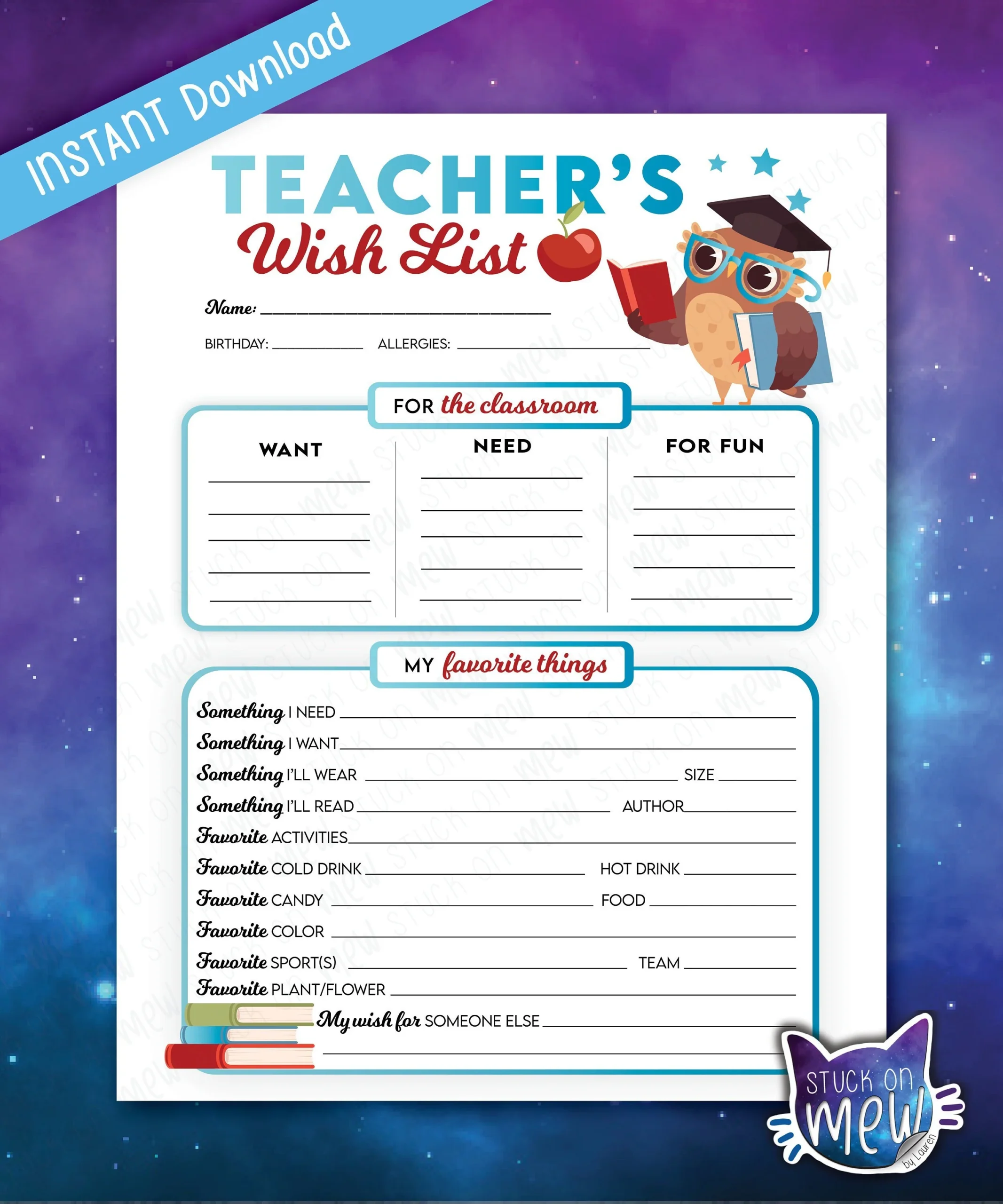 Buy Printable Teachers Favorite Things Wish Lists Wish List Buy Printable Teachers Favorite Things Wish Lists Wish List