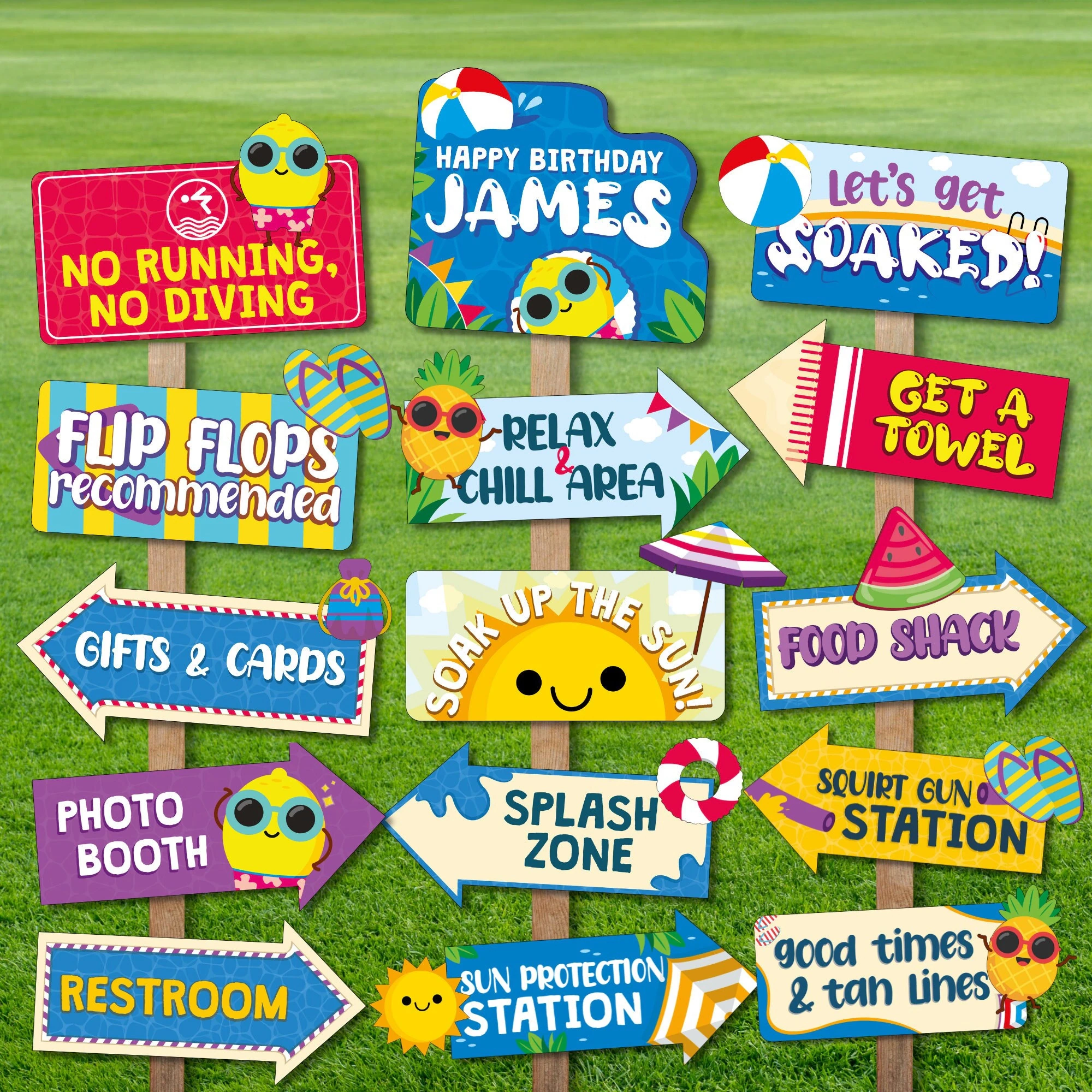 Buy Summer Pool Party Directional Signs Printable Beach Party 