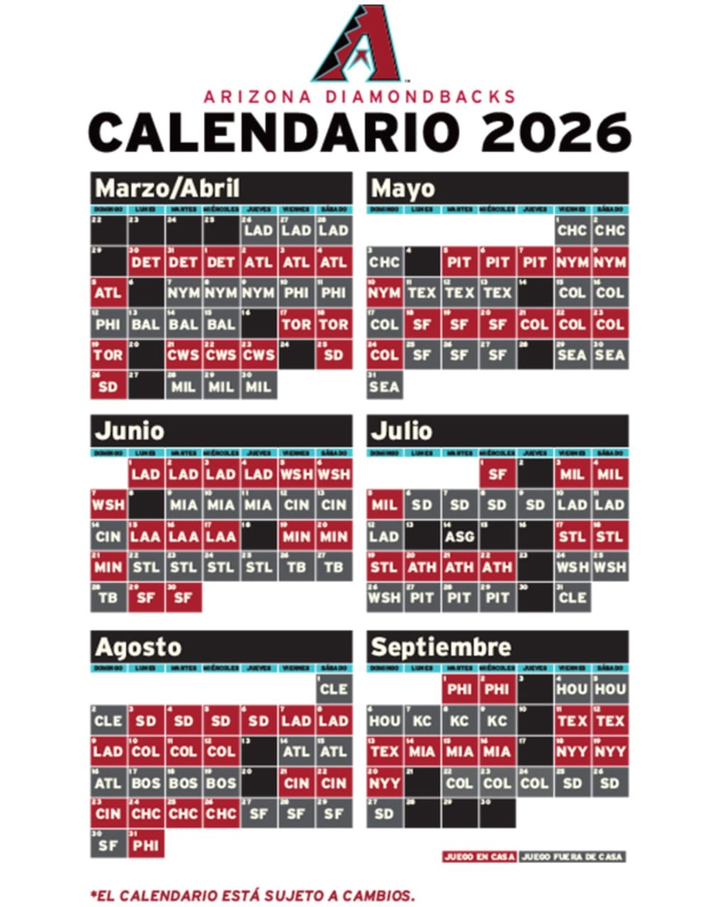 Calendarios Imprimibles Los D Backs De Arizona