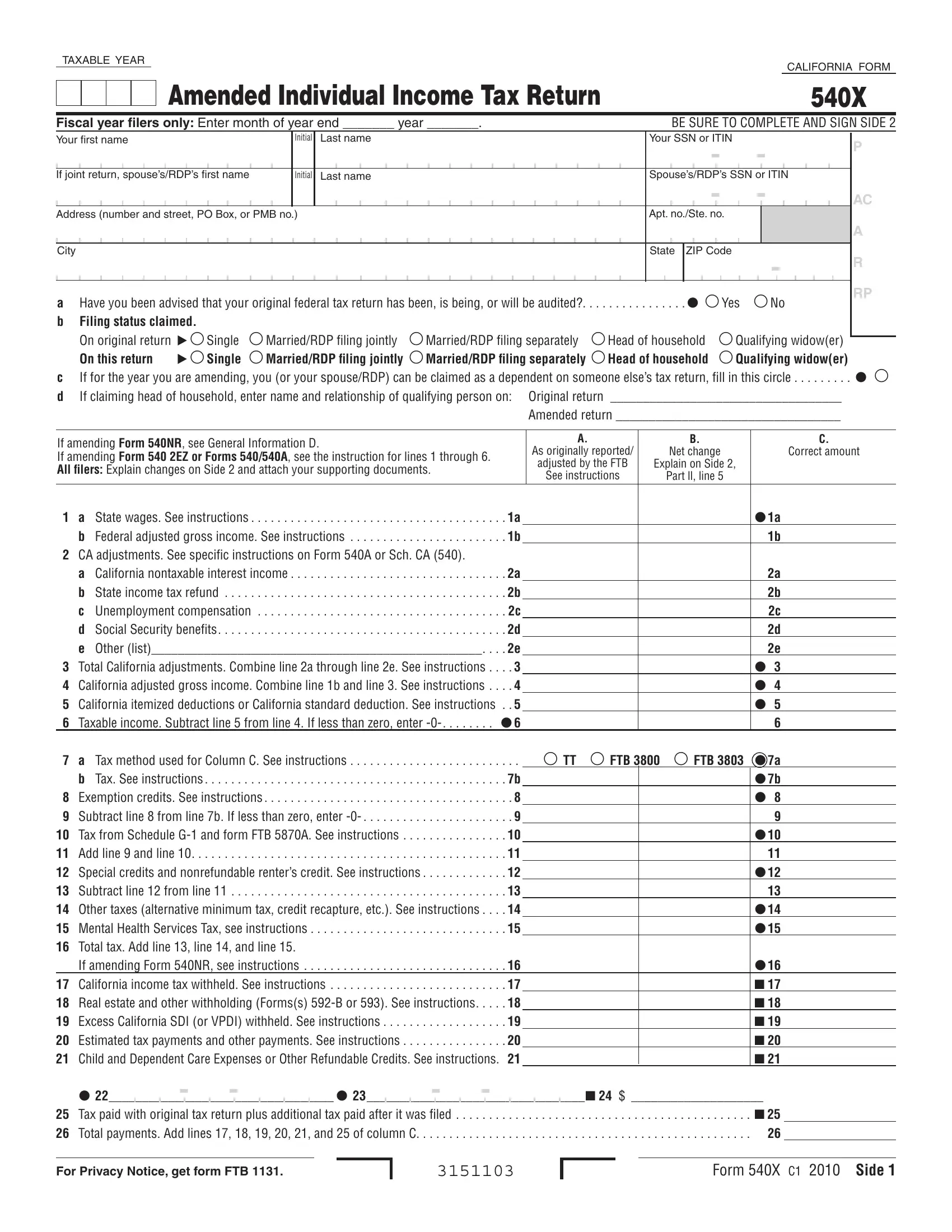 2026 Form 540 Schedule Ca Printable 2026 Form 540 Schedule Ca Printable