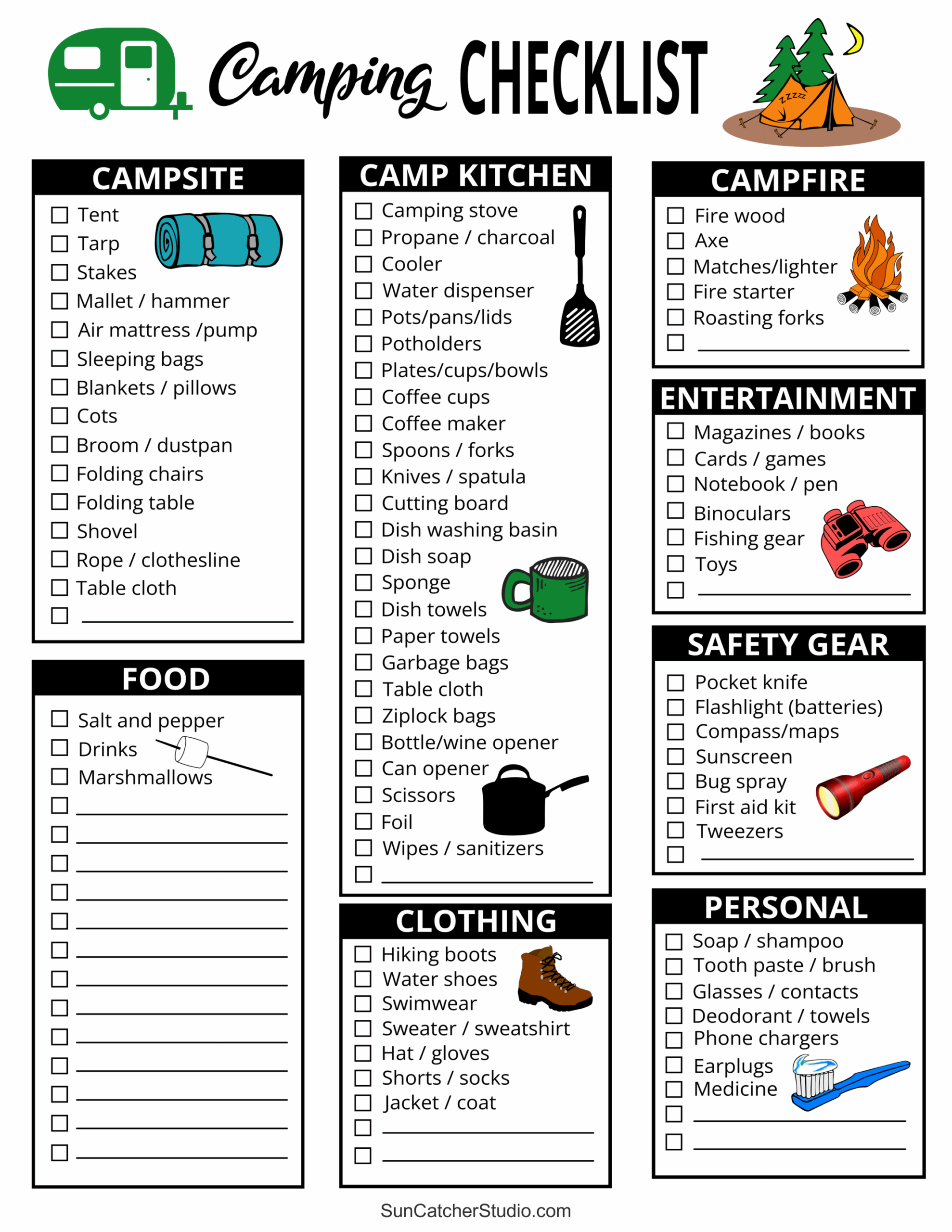 Camping Checklist Camping Essentials amp Meals Free Printables 