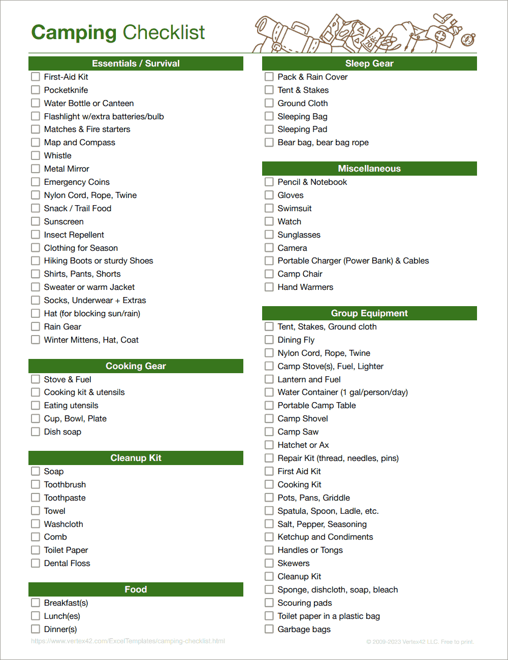 Printable Camping List Checklist
