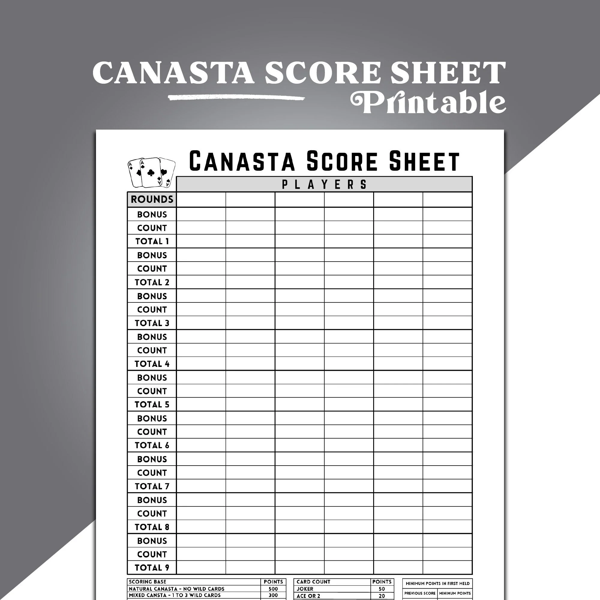 Canasta Score Sheet Canasta Kartenspiel Score Sheet Bedruckbares Canasta Score Sheet Canasta Kartenspiel Score Sheet Bedruckbares
