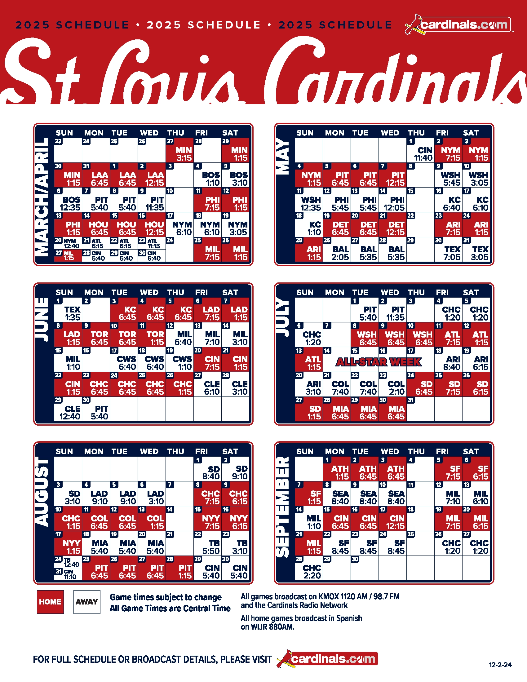 St Louis Cardinals Schedule Printable 2026 St Louis Cardinals Schedule Printable 2026