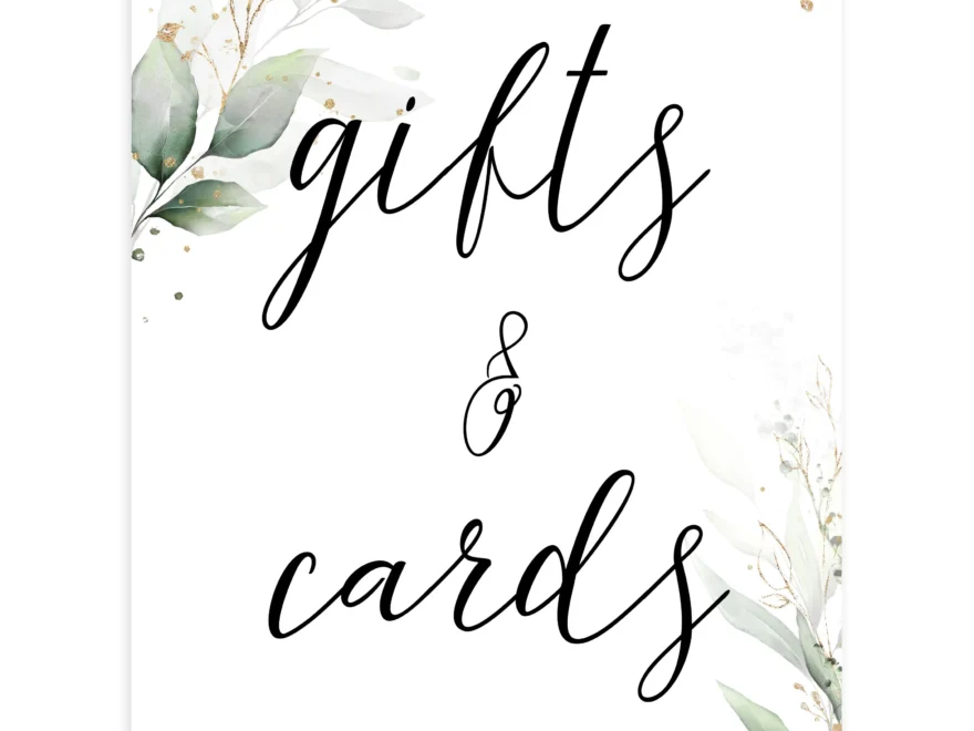 Cards amp Gifts Table Sign Printable Gold Leaf Wedding Decor