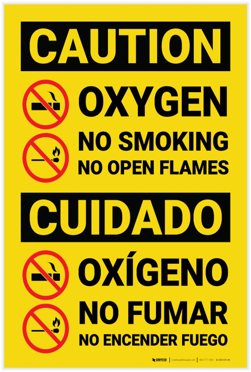 Caution Oxygen No Smoking No Flames Bilingual Spanish Label 