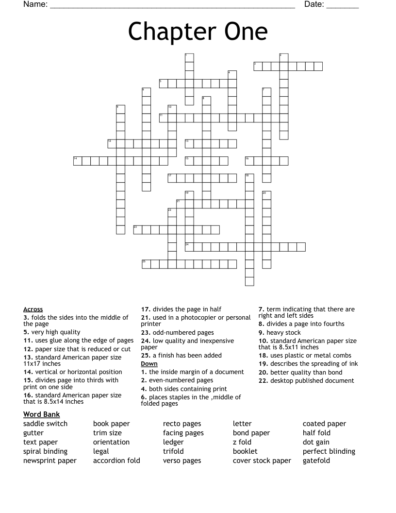 One Sheet Crossword Puzzles Printable