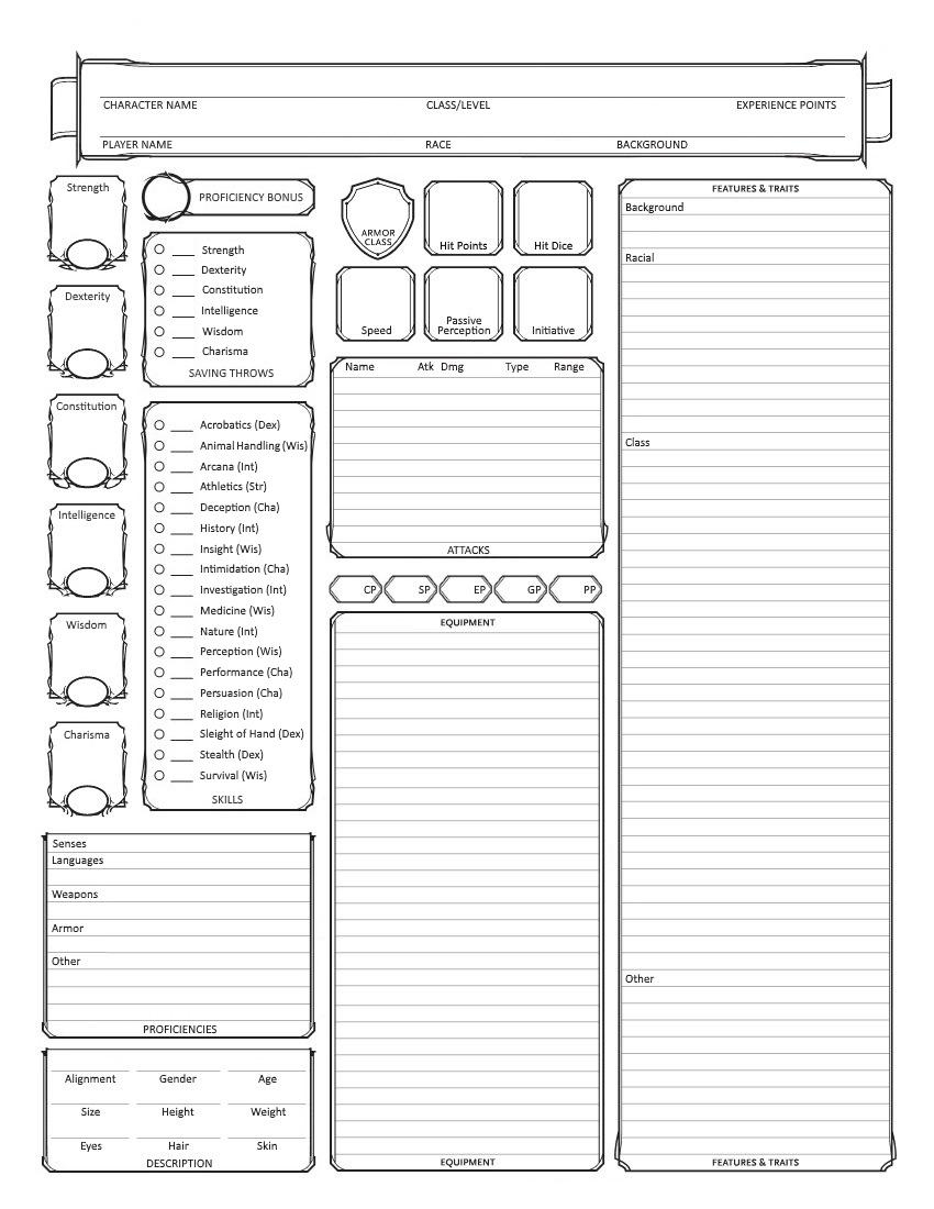 Printable Chacter Sheets For D&D Printable Chacter Sheets For D&D