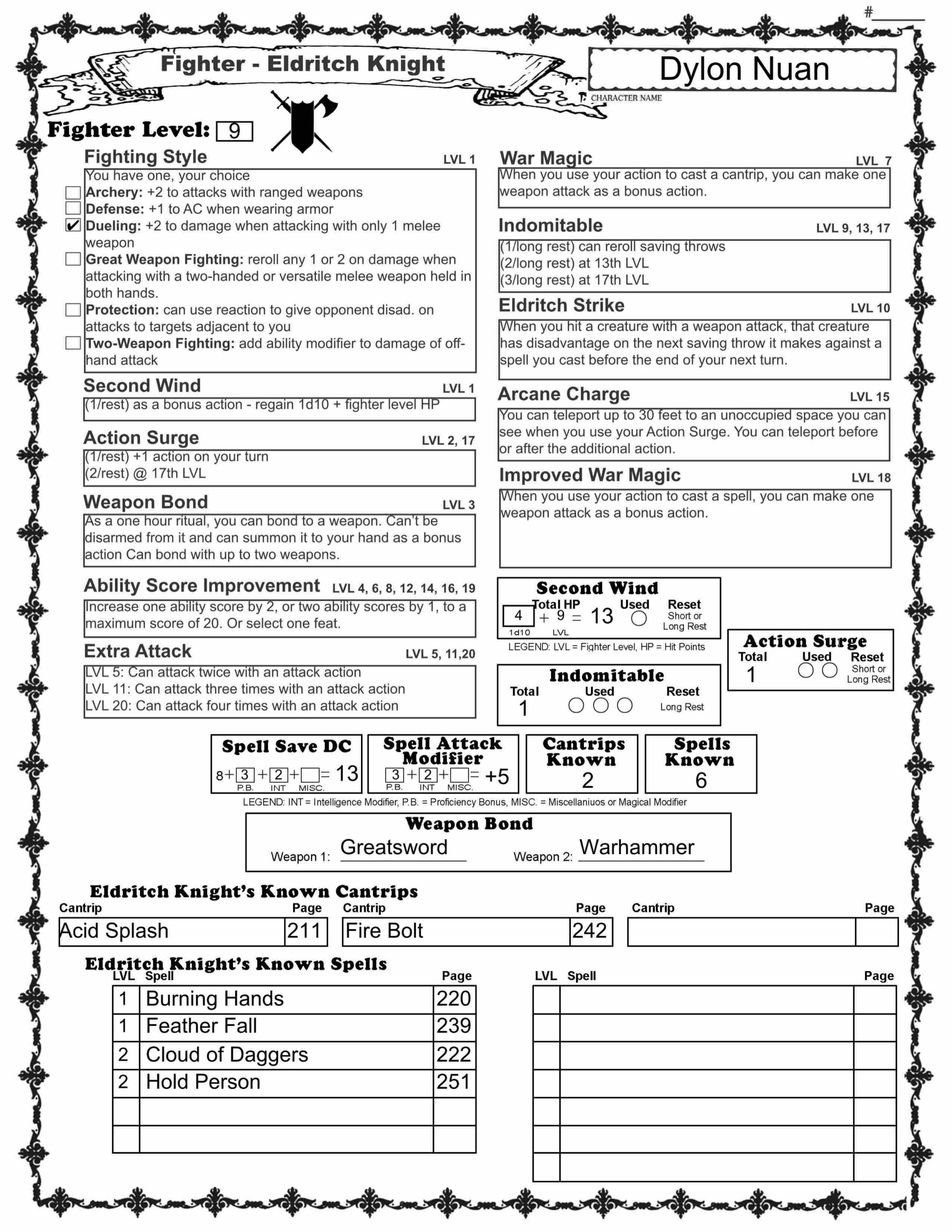 Battlemaster 5e Character Sheet Printable