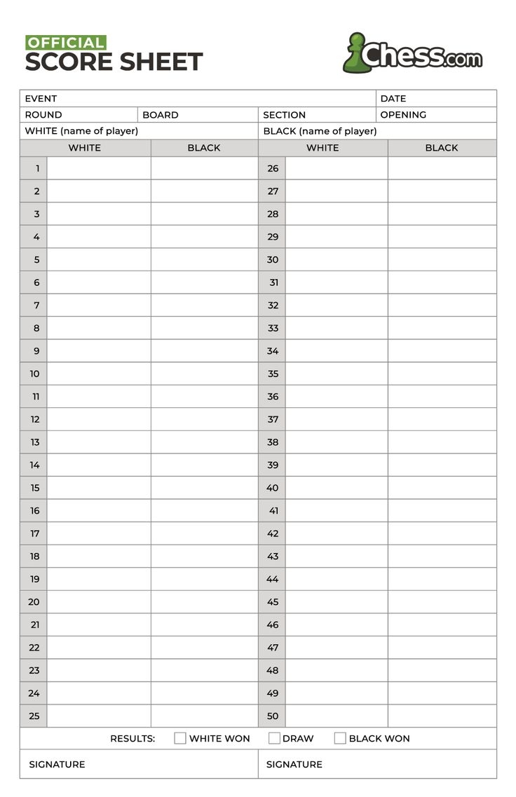 Chess Score Sheet Free PDF Template Chess Score Sheet Free PDF Template