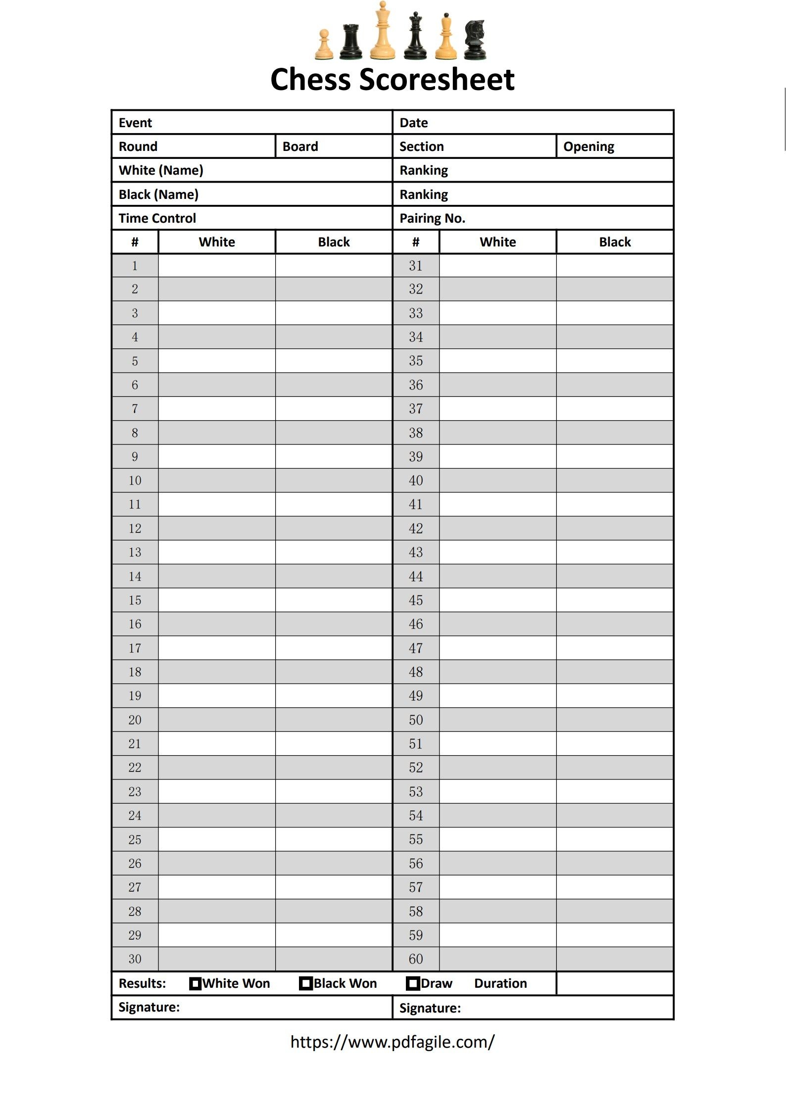 Chess Scoresheet Template PDF Agile