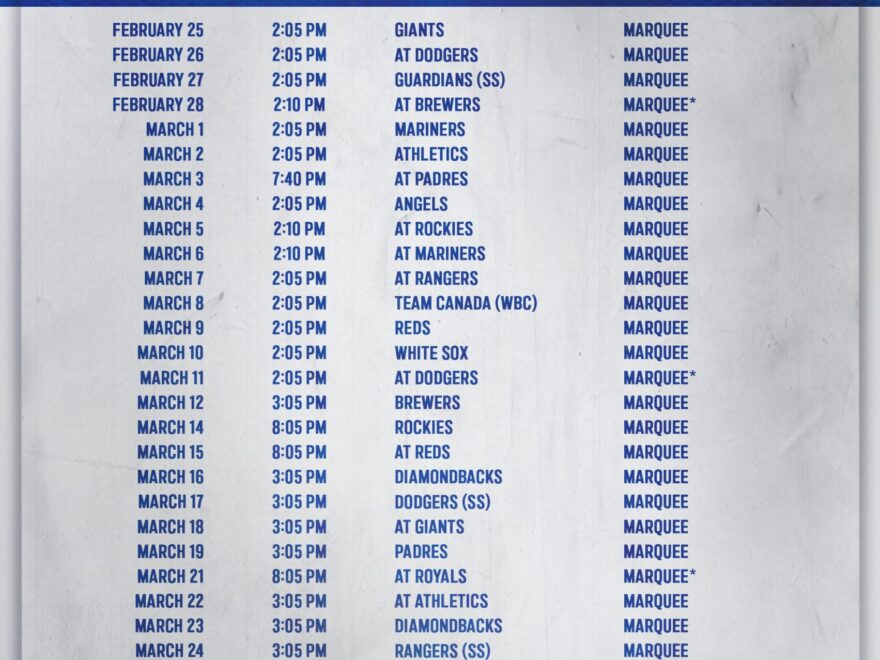 Chicago Cubs Spring Training Baseball Schedule From Marquee Sports