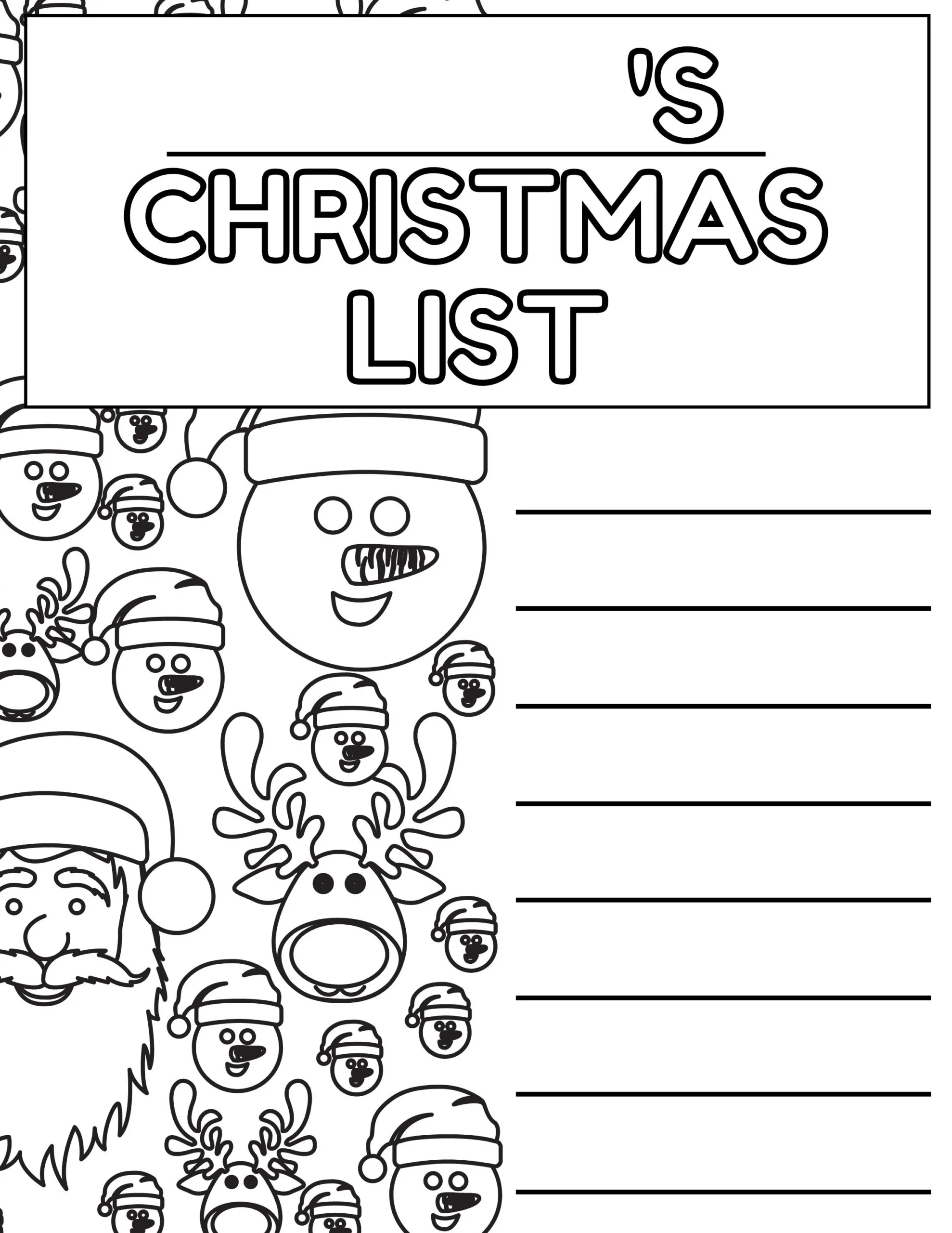 Printable Black And Whitrte Christmass List Printable Black And Whitrte Christmass List