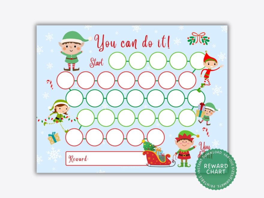 Christmas Elf Reward Chart Holiday Kids Sticker Chart printable PDF Etsy