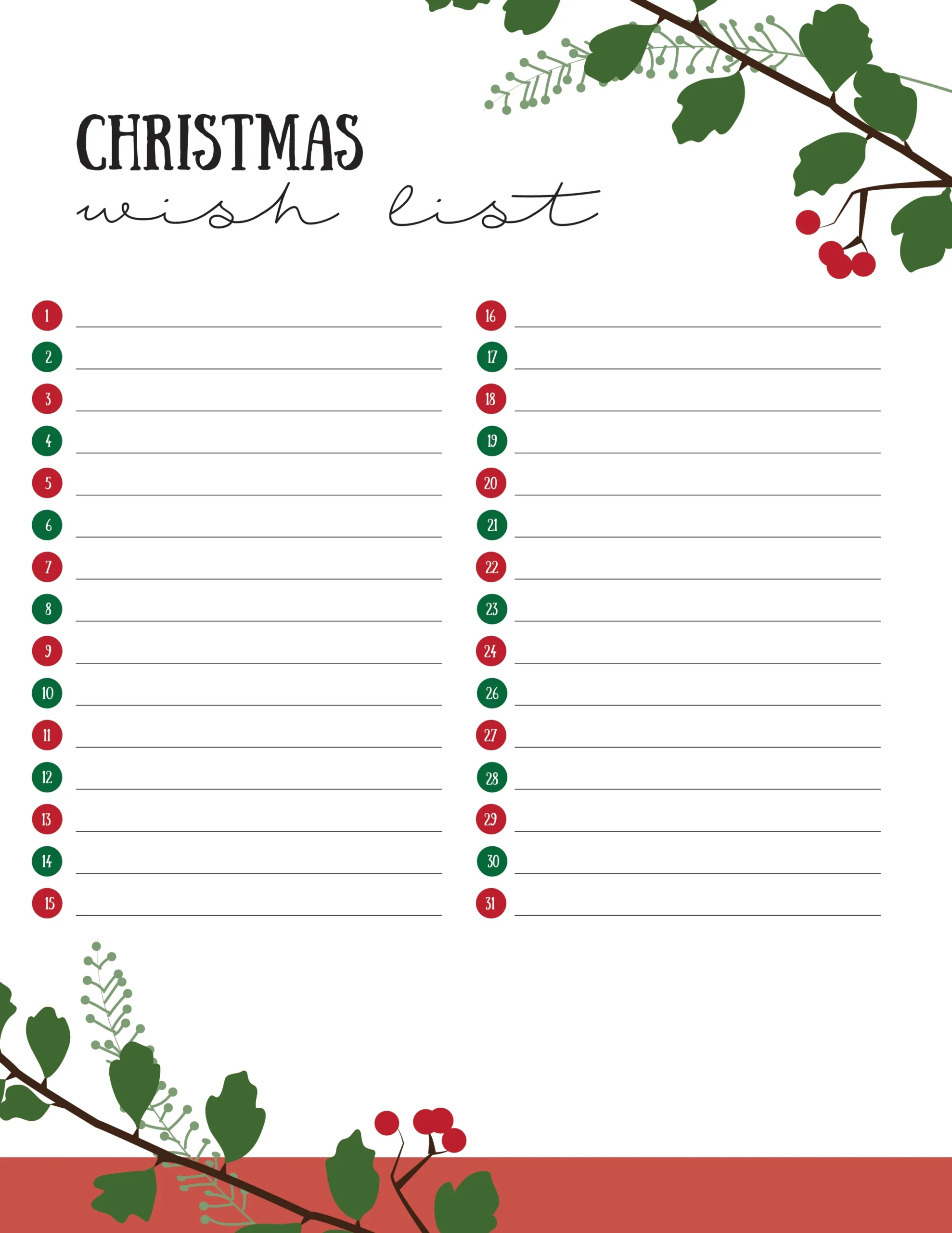 Christmas List Outline Christmas List Outline