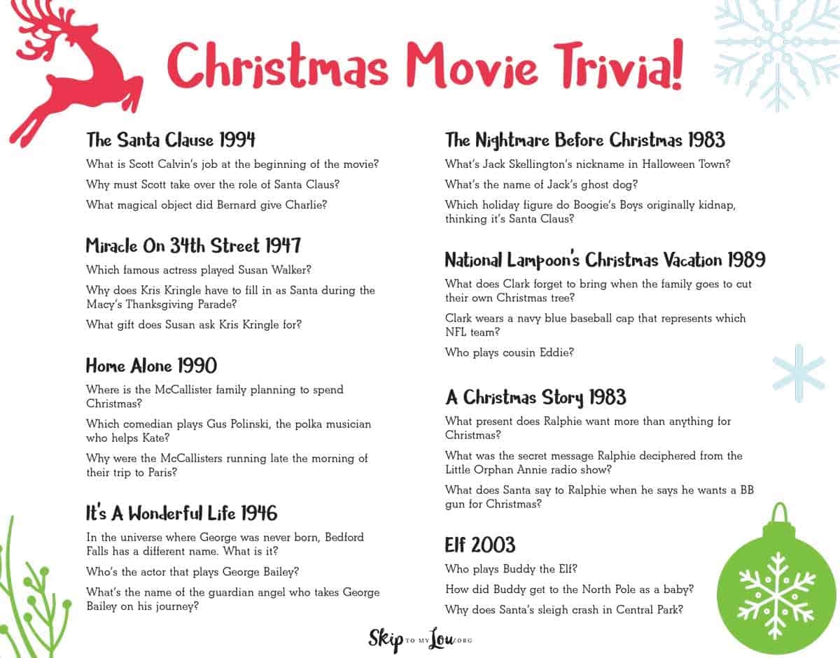 Free Printable Christmas Movie Trivia Free Printable Christmas Movie Trivia