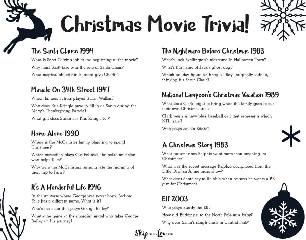 Christmas Movie Trivia Printable