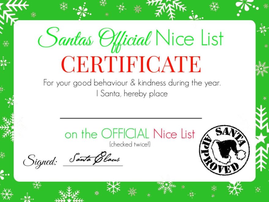 Christmas Nice List Certificate Free Printable Super Busy Mum